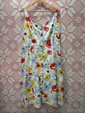 City Chic Floral Button Front Midi Dress Linen Blend Sz18